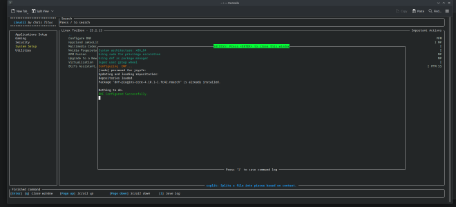 Linutil Finished command